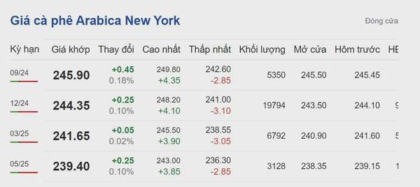 Giá cà phê hôm nay ngày 19/8/2024:
