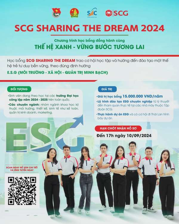Tập đoàn SCG phối hợp cùng Trung ương Đoàn Thanh niên và Trung tâm Hỗ trợ học sinh, sinh viên TP. Hồ Chí Minh (SAC) chính thức khởi động chương trình học bổng SCG Sharing the Dream 2024