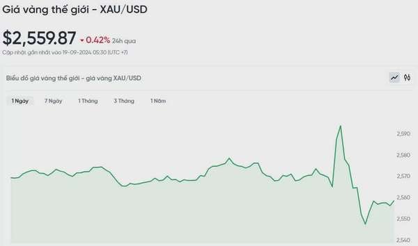 Giá vàng hôm nay 19/9/2024:Giá vàng thế giới giảm nhẹ