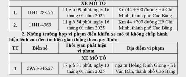Danh sách ô tô, xe máy bị phạt nguội tháng 1/2025 tại Bắc Giang, Bắc Ninh, Cao Bằng