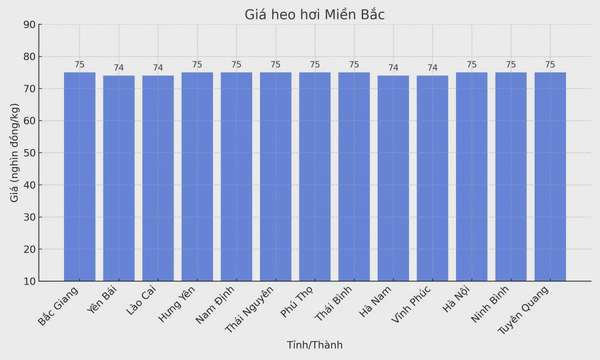 Biểu đồ giá heo hơi tại các tỉnh miền Bắc ngày 17/3.