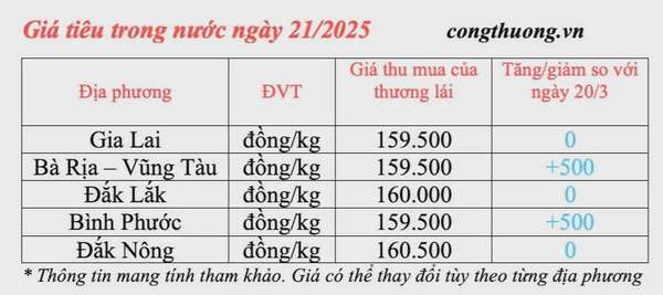 Giá tiêu hôm nay 21/3/2025 trong nước tăng nhẹ