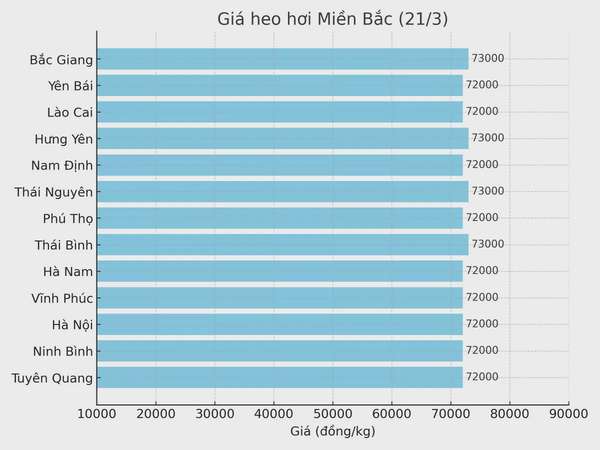 Biểu đồ giá heo hơi tại các tỉnh miền Bắc ngày 21/3.