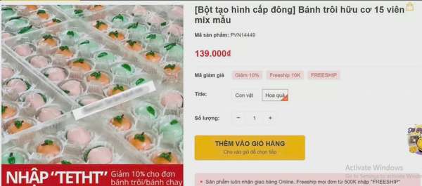 Một set bánh trôi hữu cơ có giá 139.000 đồng. Ảnh: Chụp màn hình. 