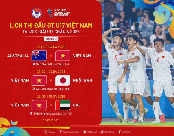 Lịch thi đấu của U17 Việt Nam tại giải U17 châu Á 2025. Ảnh: VFF
