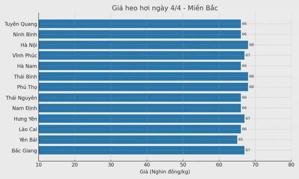 Biểu đồ giá heo hơi tại các tỉnh miền Bắc ngày 4/4.