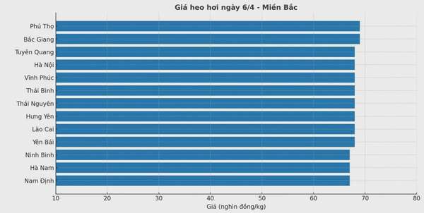 Biểu đồ giá heo hơi tại các tỉnh miền Bắc ngày 6/4.