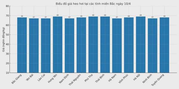 Biểu đồ giá heo hơi tại các tỉnh miền Bắc ngày 10/4.