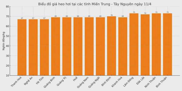 Biểu đồ giá heo hơi tại các tỉnh miền Trung - Tây Nguyên ngày 11/4.