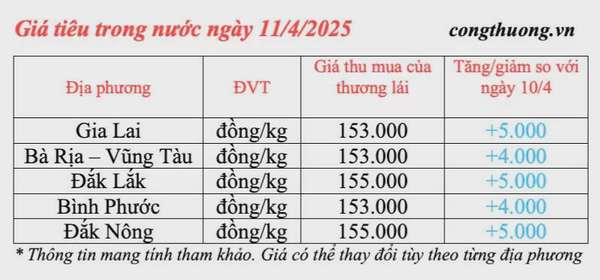 Dự báo giá tiêu trong nước ngày mai 12/4/2025, tiếp đà tăng