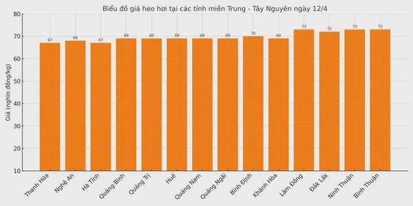 Biểu đồ giá heo hơi tại các tỉnh miền Trung - Tây Nguyên ngày 12/4.