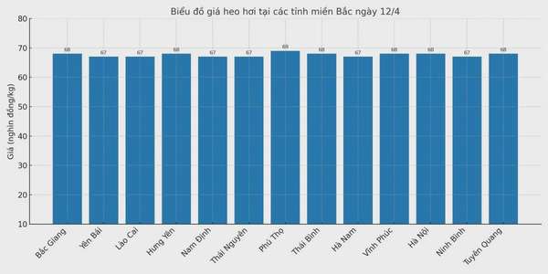 Biểu đồ giá heo hơi tại các tỉnh miền Bắc ngày 12/4.