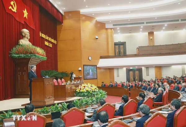Tổng Bí thư Tô Lâm phát biểu bế mạc Hội nghị lần thứ 11 Ban Chấp hành Trung ương Đảng khóa XIII. (Ảnh: Thống Nhất/TTXVN)
