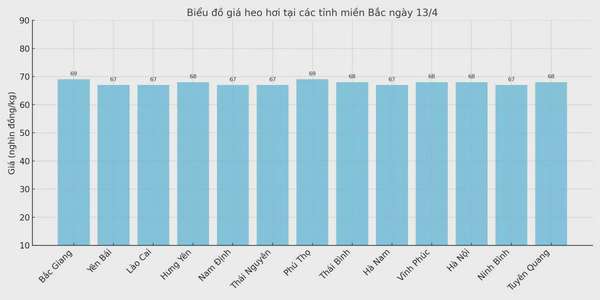 Biểu đồ giá heo hơi tại các tỉnh miền Bắc ngày 13/4.