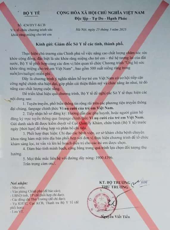 Văn bản giả mạo Bộ Y tế