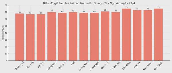 Biểu đồ giá heo hơi tại các tỉnh miền Trung - Tây Nguyên ngày 24/4.