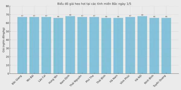 Biểu đồ giá heo hơi tại các tỉnh miền Bắc ngày 1/5.