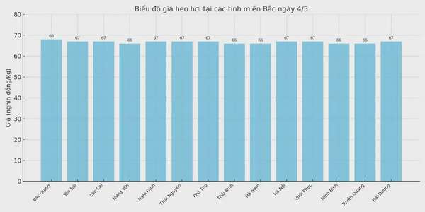 Biểu đồ giá heo hơi tại các tỉnh miền Bắc ngày 4/5.