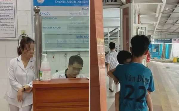 Hình ảnh bé trai bị tai nạn giao thông tới Bệnh viện Đa khoa tỉnh Nam Định cấp cứu nhưng bị yêu cầu phải đóng đủ tiền viện phí tạm ứng mới cấp cứu. Ảnh cắt từ clip