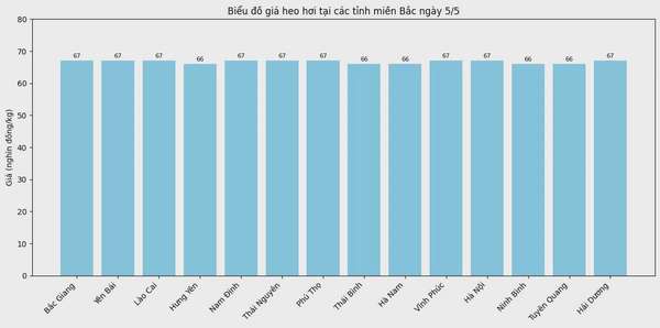 Biểu đồ giá heo hơi tại các tỉnh miền Bắc ngày 5/5.