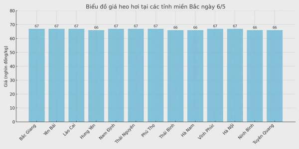 Biểu đồ giá heo hơi tại các tỉnh miền Bắc ngày 6/5.