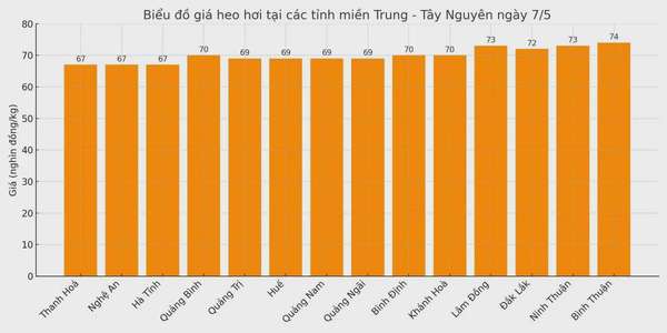 Biểu đồ giá heo hơi tại các tỉnh miền Trung - Tây Nguyên ngày 7/5.