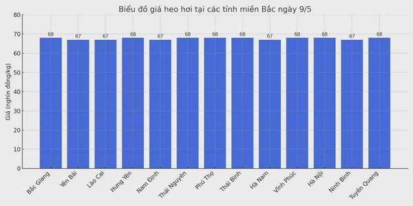 Biểu đồ giá heo hơi tại các tỉnh miền Bắc ngày 9/5.