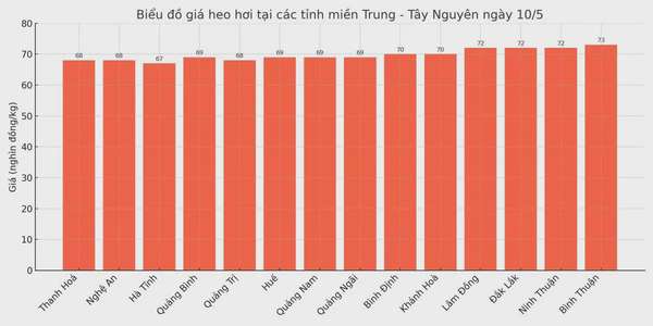 Biểu đồ giá heo hơi tại các tỉnh miền Trung - Tây Nguyên ngày 10/5.