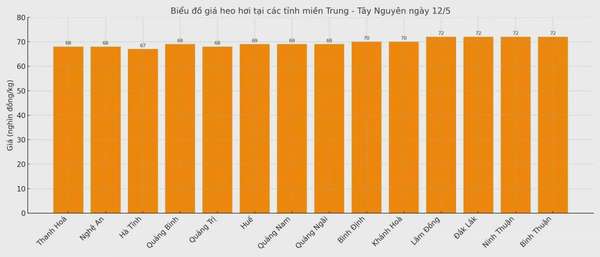 Biểu đồ giá heo hơi tại các tỉnh miền Trung - Tây Nguyên ngày 12/5.
