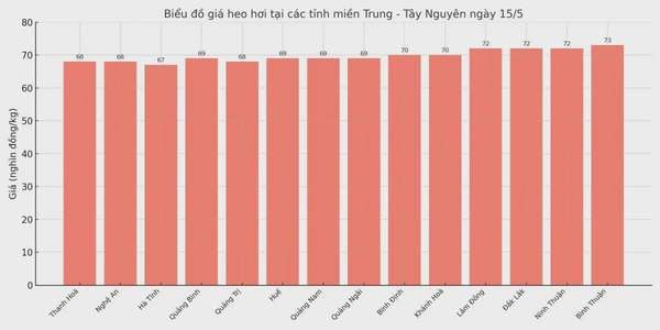 Biểu đồ giá heo hơi tại các tỉnh miền Trung - Tây Nguyên ngày 15/5.