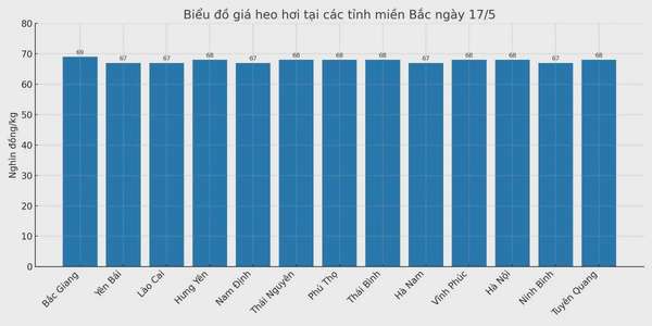 Biểu đồ giá heo hơi tại các tỉnh miền Bắc ngày 17/5.