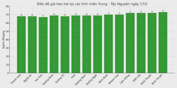 Biểu đồ giá heo hơi tại các tỉnh miền Trung - Tây Nguyên ngày 17/5.