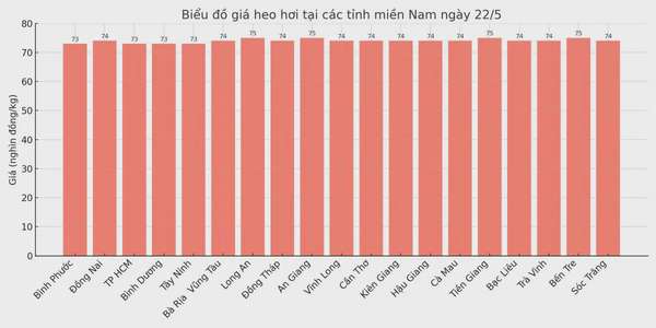Biểu đồ giá heo hơi tại các tỉnh miền Nam ngày 22/5.