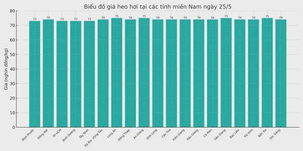 Biểu đồ giá heo hơi tại các tỉnh miền Nam ngày 25/5.