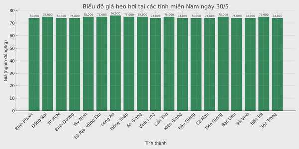 Biểu đồ giá heo hơi tại các tỉnh miền Nam ngày 30/5.