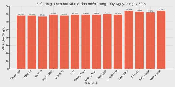 Biểu đồ giá heo hơi tại các tỉnh miền Trung - Tây Nguyên ngày 30/5.