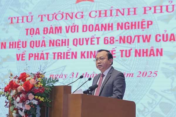 Thứ trưởng Bộ Tài chính Lê Tấn Cận trình bày báo cáo về tình hình phát triển kinh tế tư nhân - Ảnh: VGP/Nhật Bắc