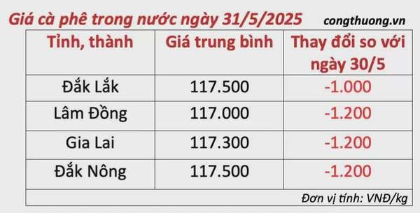 Dự báo giá cà phê ngày mai 1/6/2025, trong nước đi ngang
