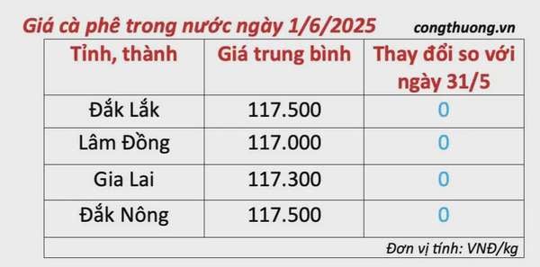 Dự báo giá cà phê ngày mai 2/6/2025, trong nước bình ổn