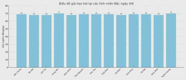 Biểu đồ giá heo hơi tại các tỉnh miền Bắc ngày 4/6.