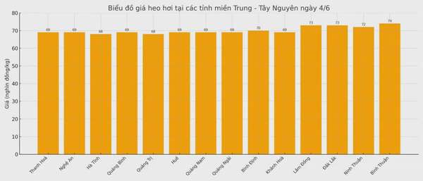 Biểu đồ giá heo hơi tại các tỉnh miền Trung - Tây Nguyên ngày 4/6.