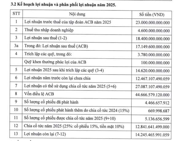 Kế hoạch kinh doanh năm 2025 của Ngân hàng ACB