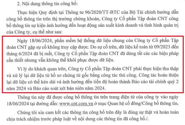 Sự cố bất ngờ chặn đứng đà tăng của cổ phiếu CNT