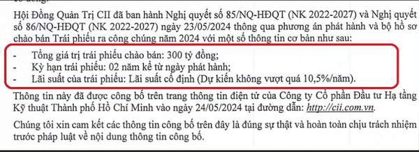 Nợ phải trả chiếm 73,7% tổng tài sản, CII muốn phát hành 300 tỷ đồng trái phiếu