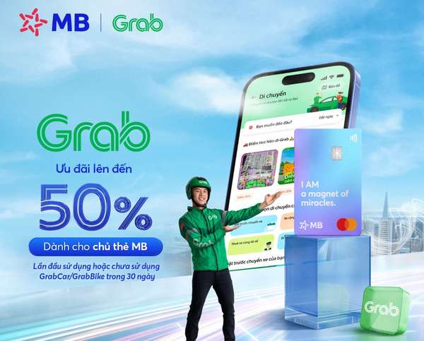 MB bắt tay Grab, giảm giá tới 50% cho chủ thẻ MB từ 16/2