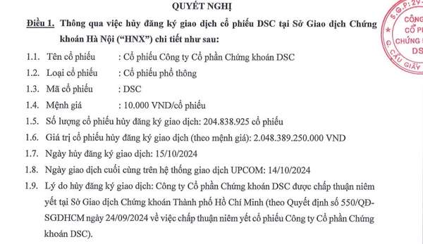 Chứng khoán DSC đếm ngược ngày rời sàn UPCoM