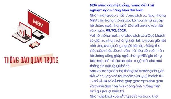 Thông báo của ngân hàng MBV