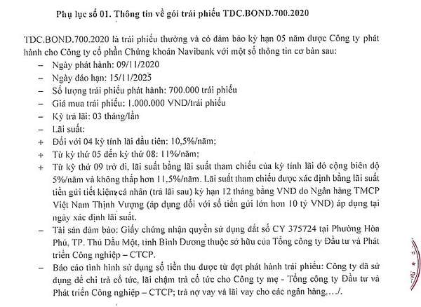 Thông tin mã trái phiếu TDC.BOND.700.2020