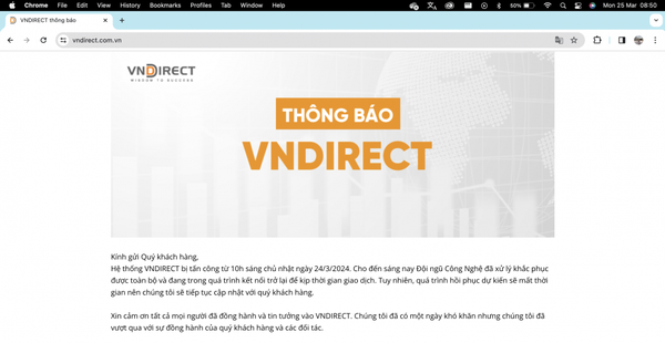 VNDirect (VND) bị tấn công, nhà đầu tư chứng khoán “ngỡ ngàng