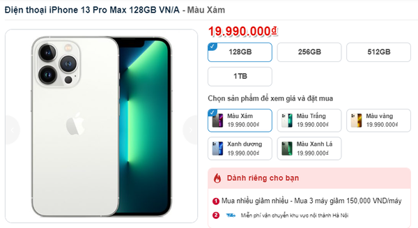 Mẫu điện thoại vạn người mê iPhone 13 Pro Max VN/A tiếp tục giảm giá chào đón Tết 2024